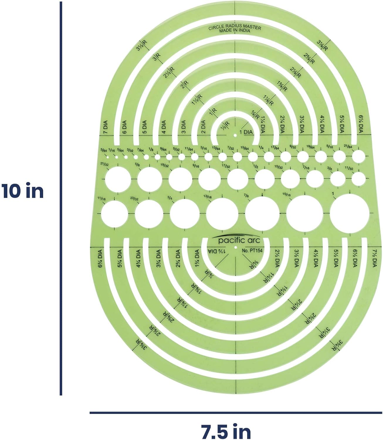 Pacific Arc Circles Radius Master Template Guide, from 1/2 Inch to 3 3/4 Inch Radius and 36 Perfect Circles from 3/64 to 1 Inches