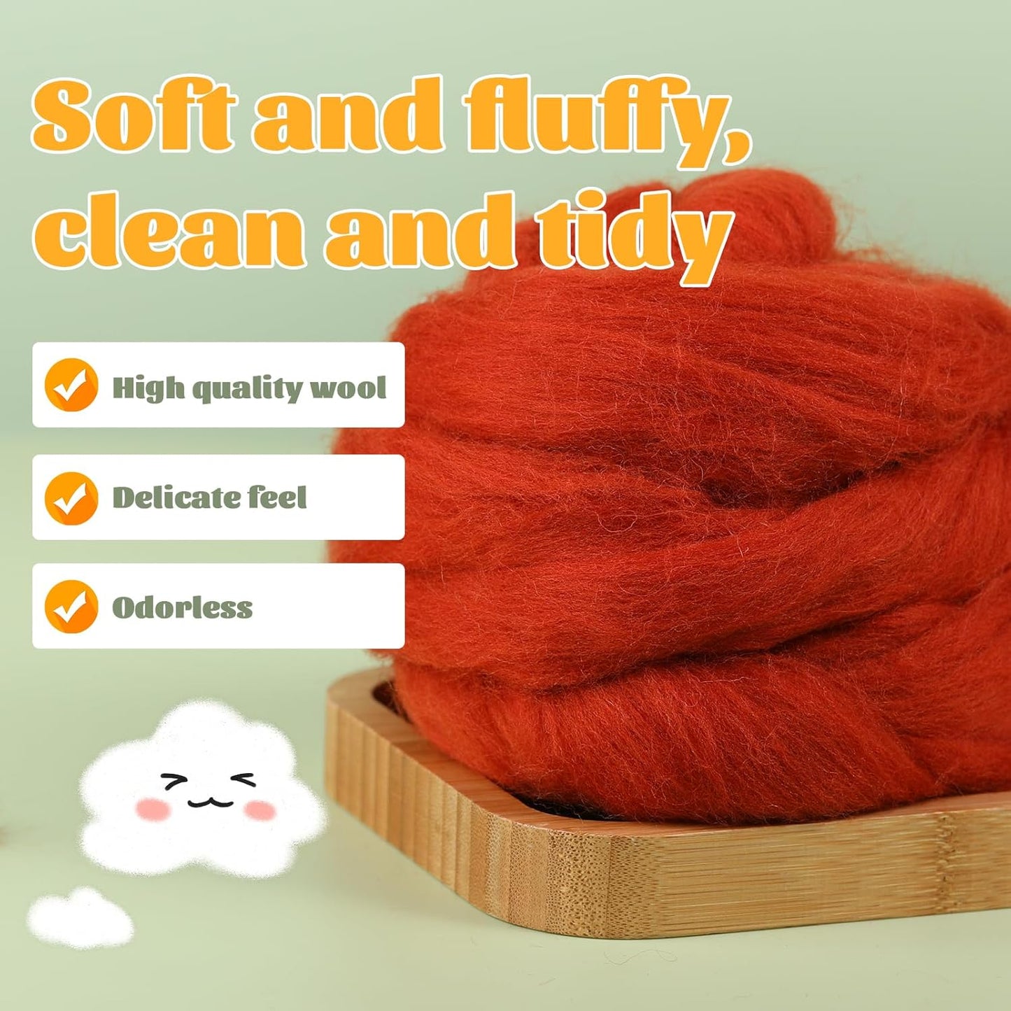 3.53oz Wool Roving Yarn, Fiber Roving Wool Top, Pure Wool, Chunky Yarn, Spinning Wool Roving for Needle Felting Wet Felting DIY Hand Spinning (red-Brown)