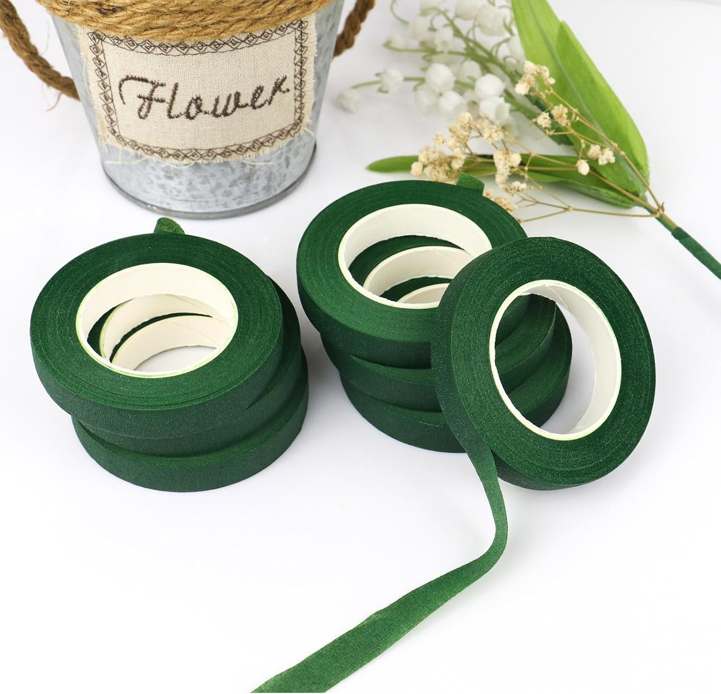 BOMEI PACK Dark Green Floral Tape 18 Rolls 1/2 inch x 30yds for Fixing, Decorating Flower Bouquets, and Bouquet Wrapping.
