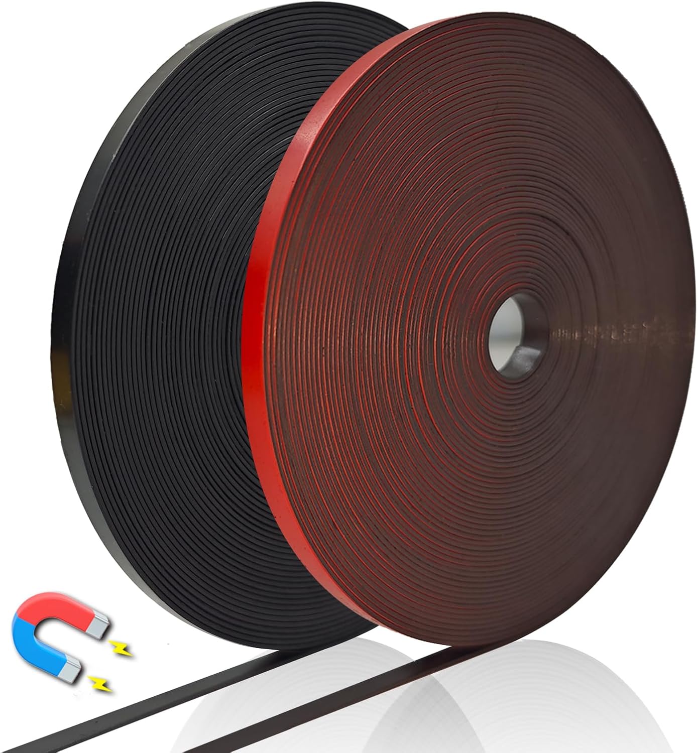 Magnetic Tape Roll Thin Strip, 1/5 Inch x 33 Feet Magnet Tape Line for Classroom Office, Magnetic Boarders for Witeboard (Black+Red)