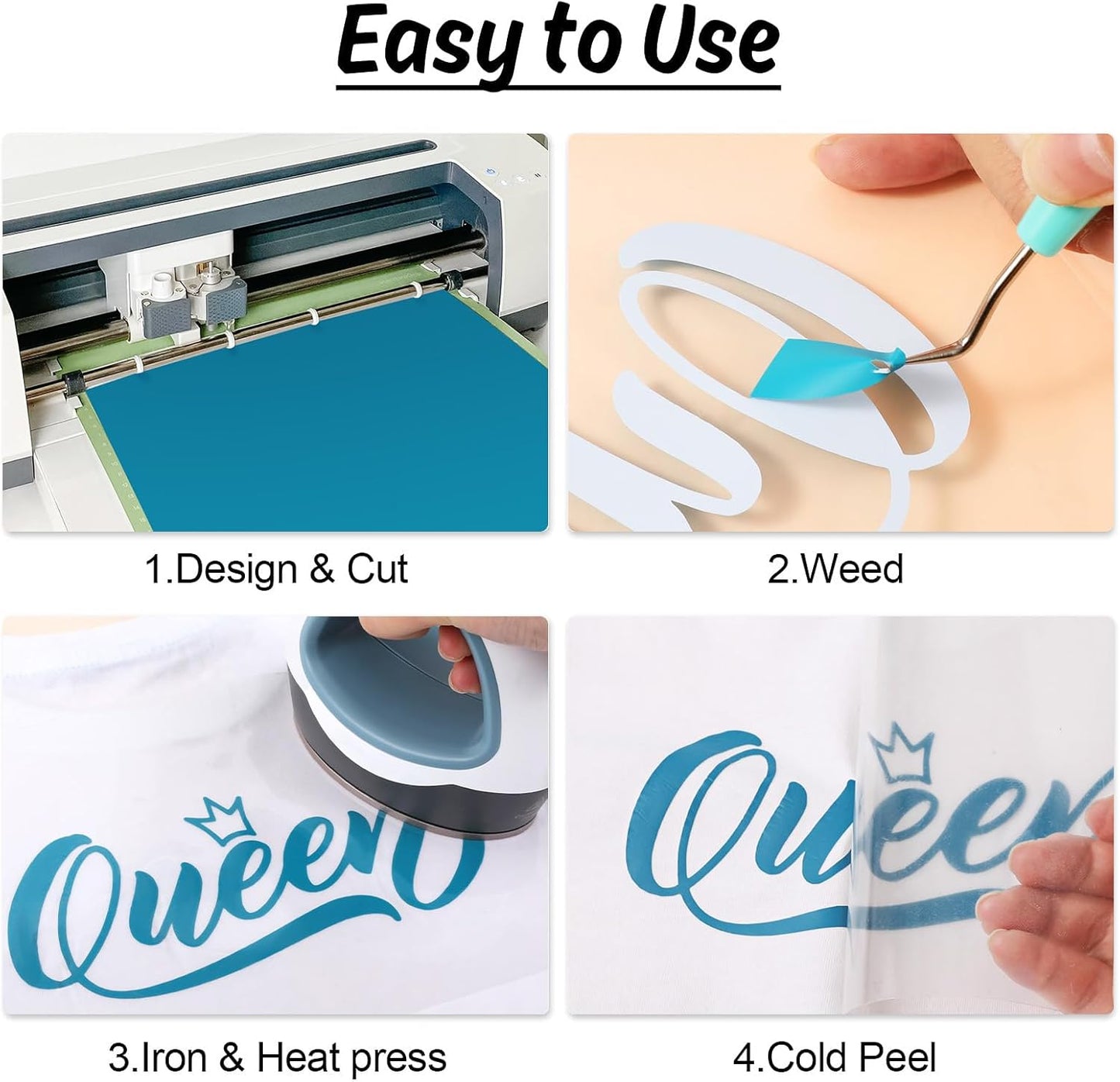 HTVRONT HTV Vinyl Rolls Heat Transfer Vinyl - 12" x 5ft Aqua Blue HTV Vinyl for Shirts, Iron on Vinyl for All Cutter Machine - Easy to Cut & Weed for Heat Vinyl Design (Aqua Blue)