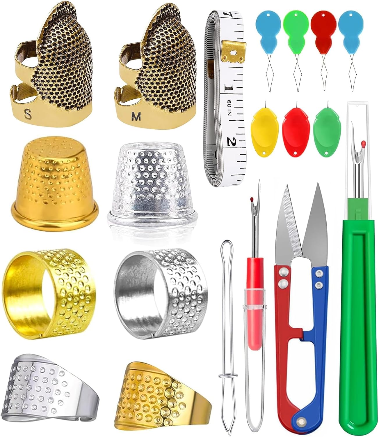 CousDUoBe Sewing Thimble Kit,thimbles for Hand Sewing，Needle threaders，Seam Rippers for Sewing，Measuring Tape and Thread Snips, Hand Embroidery Craft（Complete Sewing Kit）