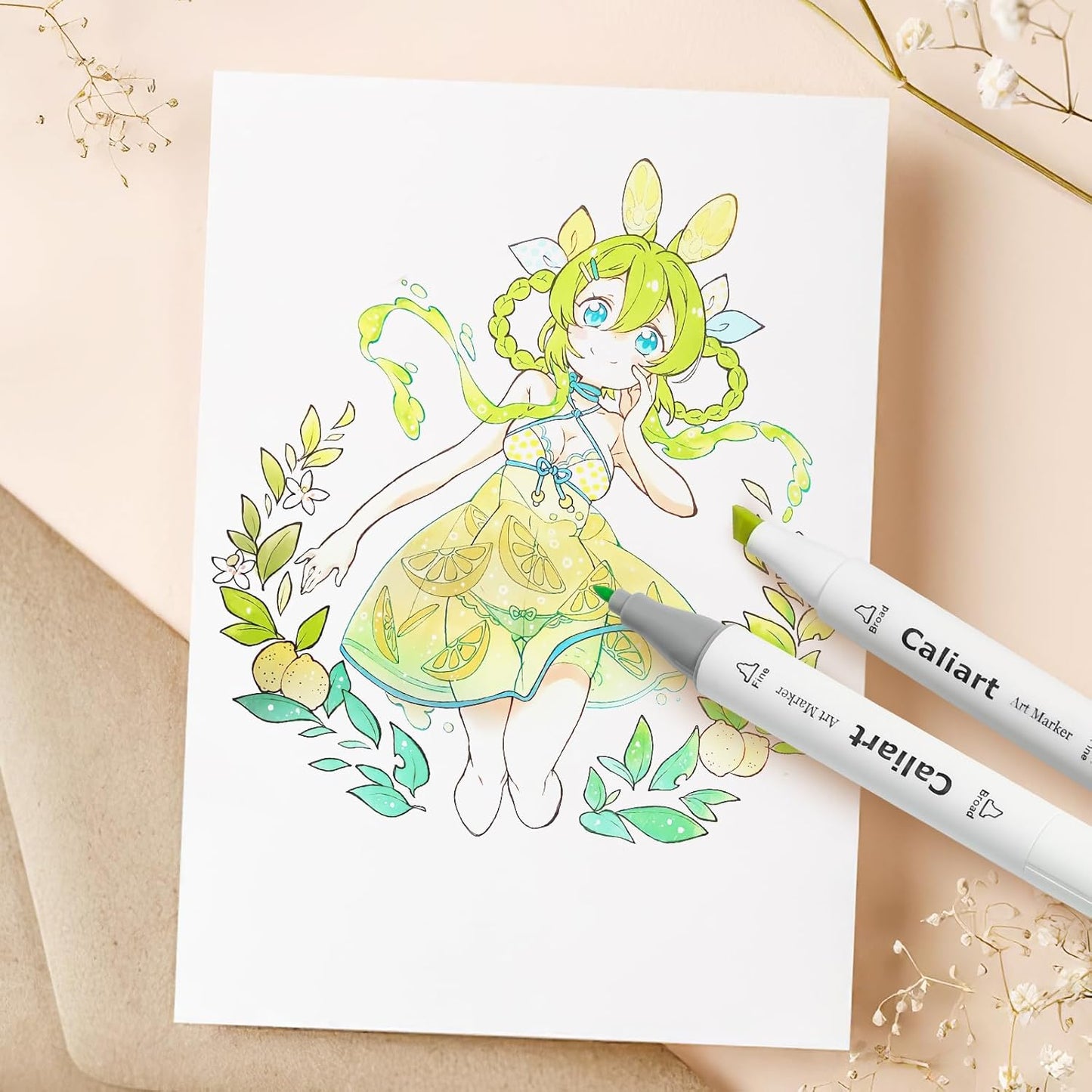 Caliart Pastel Markers, 61 Colors Dual Tip Art Markers Sketch Pens Permanent Alcohol Based, with Case for Adult Artist Halloween Drawing Sketching