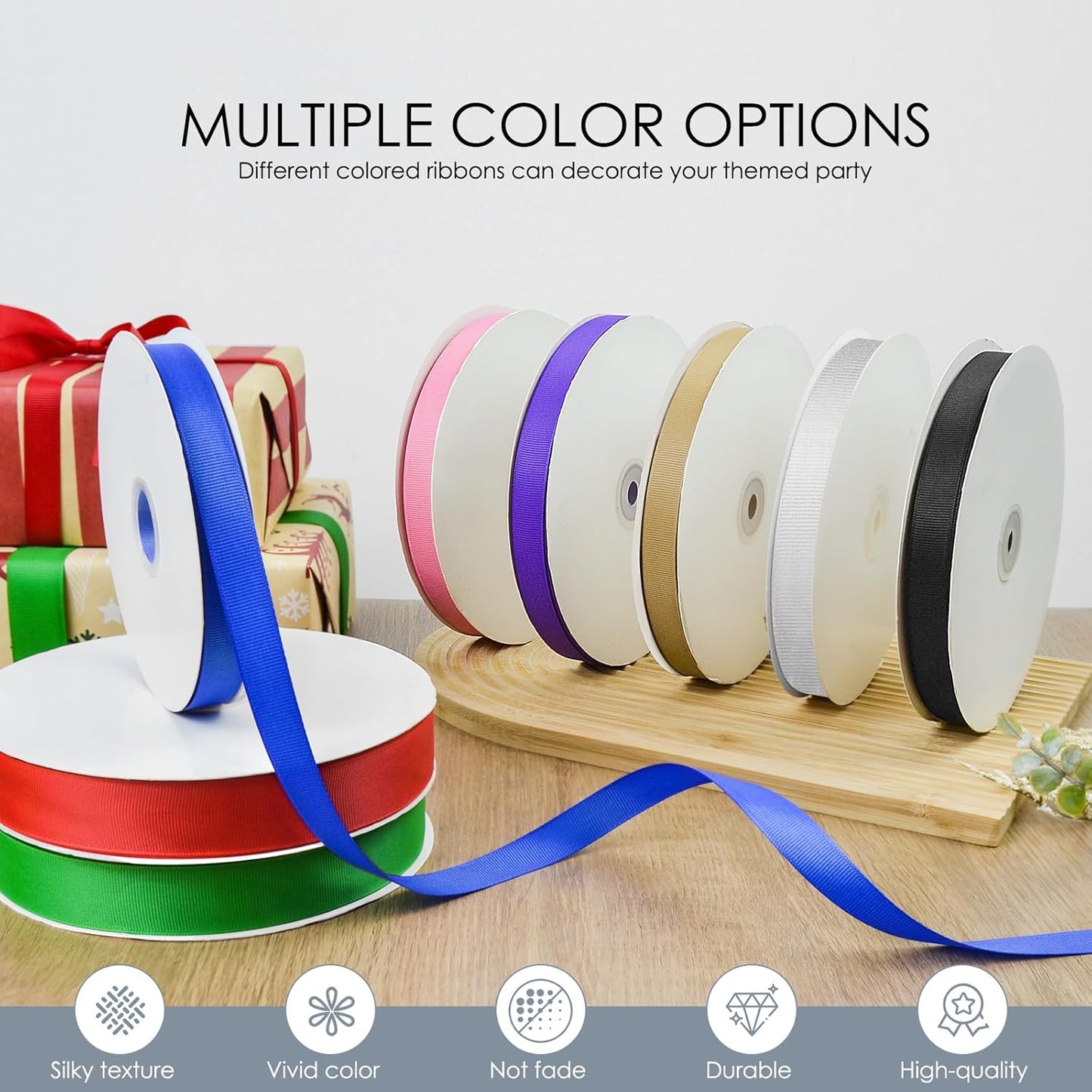 100 Yards 1 inch Grosgrain Ribbon, Solid Color Fabric Ribbon Perfect for Gift Wrapping, Wedding, Handmade Bows, Floral Bouquets and Party Decoration(White)