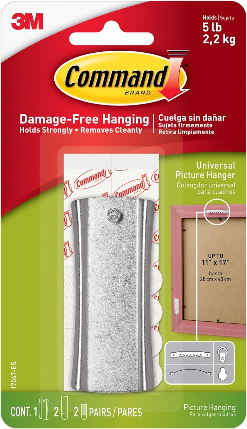 Command 5 lb Universal Picture Hanger, 1 Frame Hanger, 2 Command Strips and 2 Frame Stabilizer Strips for Sawtooth, D-Ring, Wire, Keyhole and Other Frames, Damage-Free Hanging for Home Decor