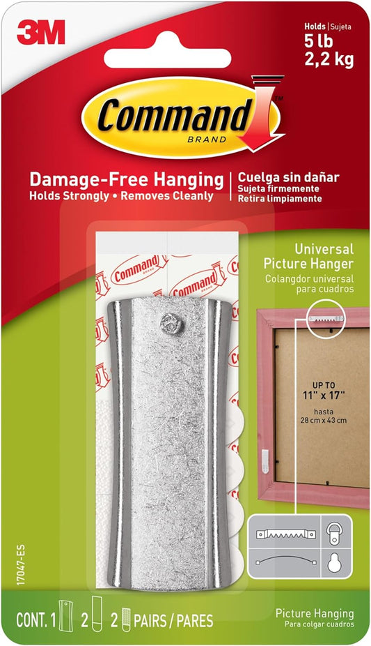 Command 5 lb Universal Picture Hanger, 1 Frame Hanger, 2 Command Strips and 2 Frame Stabilizer Strips for Sawtooth, D-Ring, Wire, Keyhole and Other Frames, Damage-Free Hanging for Home Decor