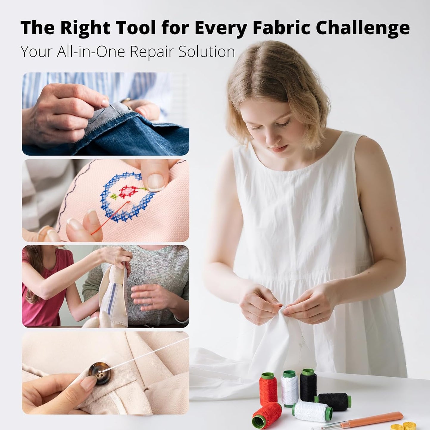 37 Pcs Big Eye Steel Sewing Needles Kit - Stainless Steel Needles for Hand Sewing Kit with Thread Ripper, Needle Threaders, Threads and Thimbles