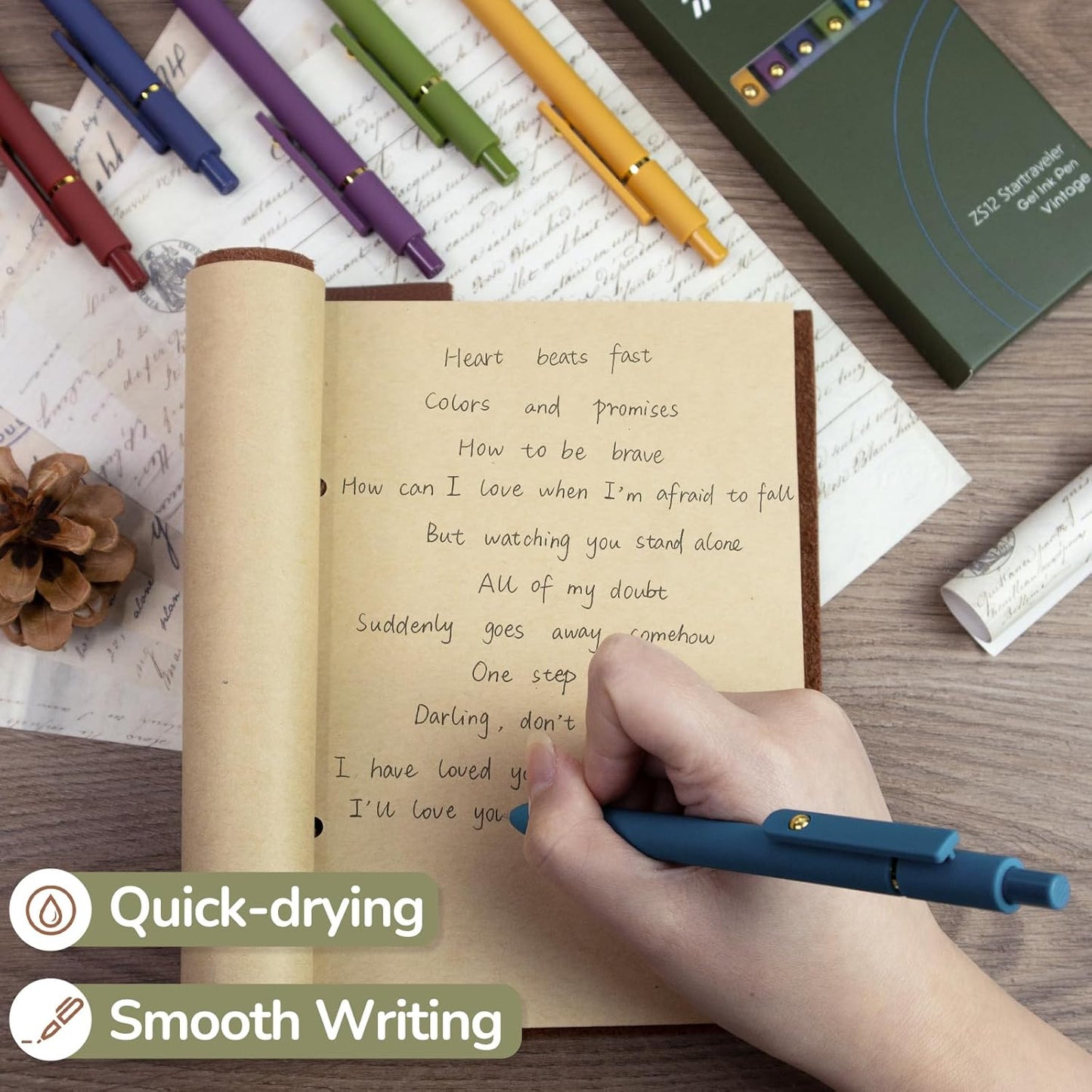 Gel Pens, 6 Pack Gold Retro 0.5mm Black Ink Pens Fine Point Smooth Writing Pens for School Office Supplies, Gifts for Women Girls