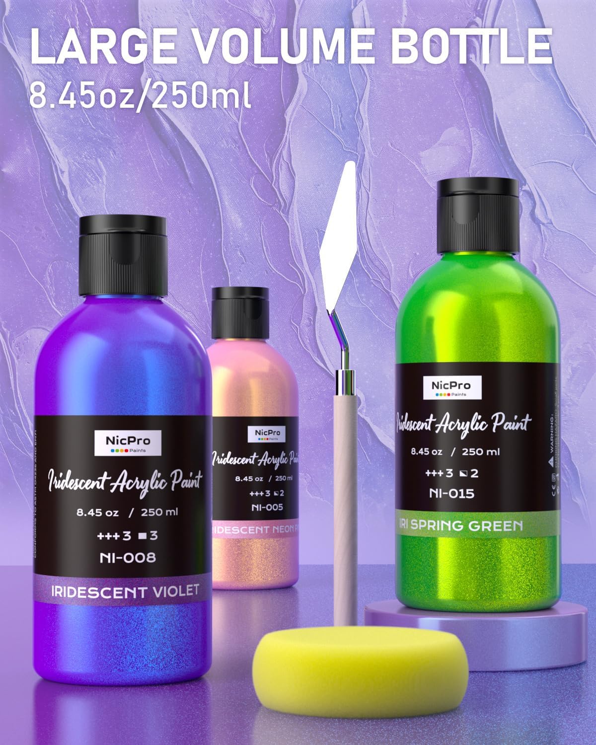 Nicpro 20 Colors Iridescent Acrylic Paint, 8.45oz / 250ml Large Bulk Metallic Acrylic Paint,Color Shifting & Non-Toxic Art Painting Supplies For Canvas Fabric Rock Wood with Paint Knife Color Wheel