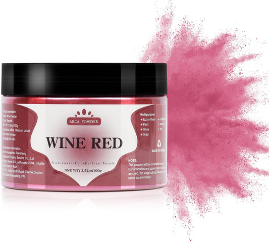 Mica Powder - 100g Mica Powder for Epoxy Resin - Metallic Color Pigment for Resin, Soap, Bath Bombs, Eye Shadow, Nails, DIY Crafting Projects etc. (Wine Red)