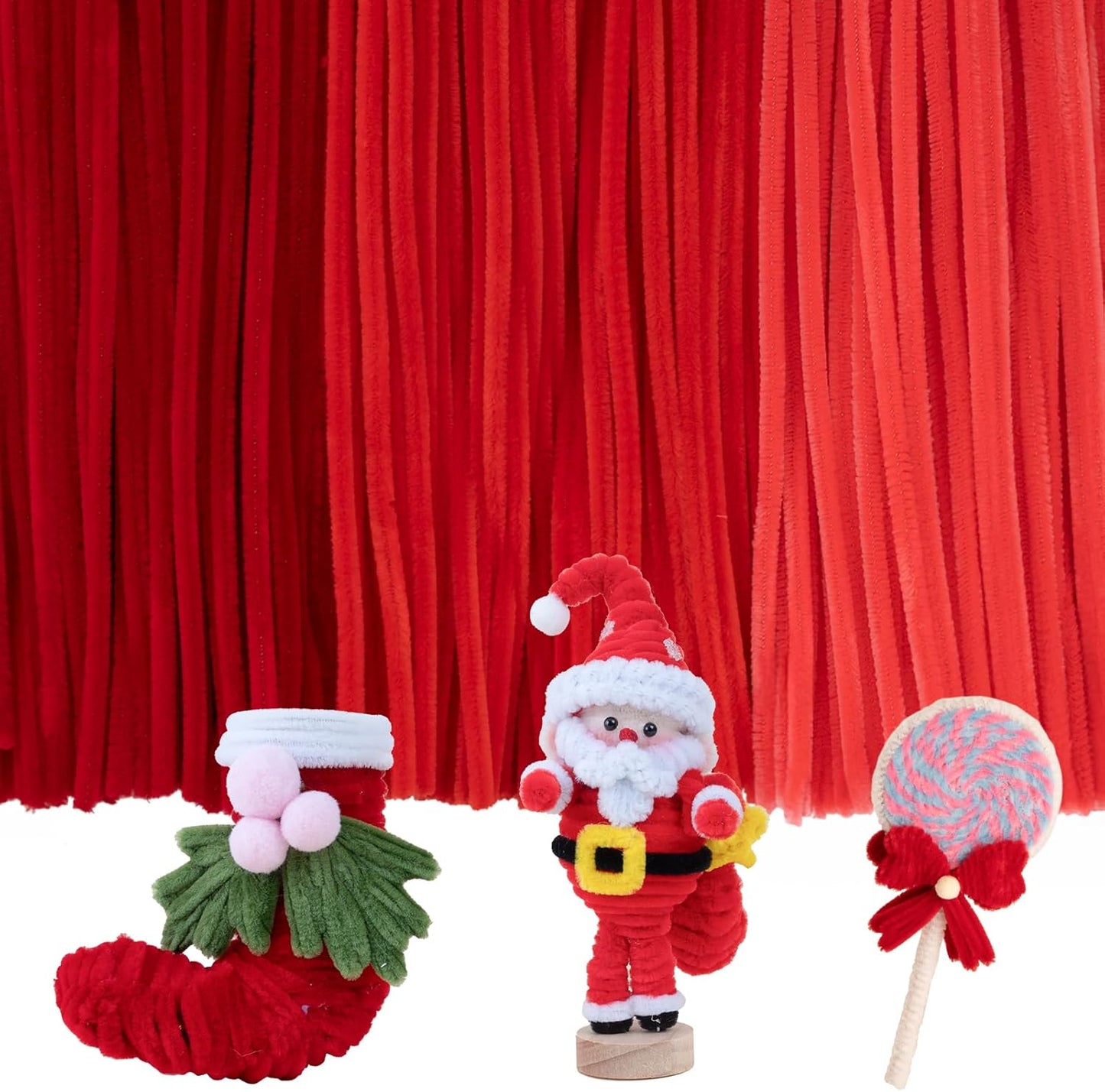 Caydo 300 Pieces Red Color Pipe Cleaners Craft Chenille Stems for DIY Art Creative Crafts Party Christmas Decorations (12 Inch x 6 mm)