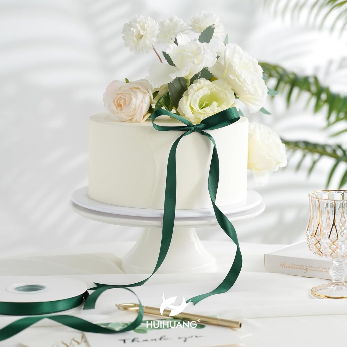 HUIHUANG Hunter Green Satin Ribbon 1/2 inch X 50 Yards Continuous, Dark Green Double-Faced Satin Ribbon for Gift Wrapping, Bows, DIY Crafts, Flower Bouquet, Wedding Decor, Christmas