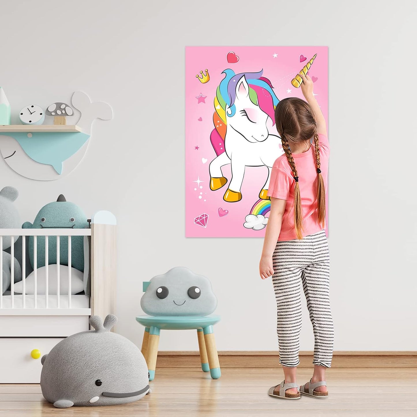 ASTARON Pin The Horn on The Unicorn Birthday Party Game with 30 Horns for Unicorn Party Supplies Favors Girls Rainbow Party Decorations, Pin The Tail Game for Christmas