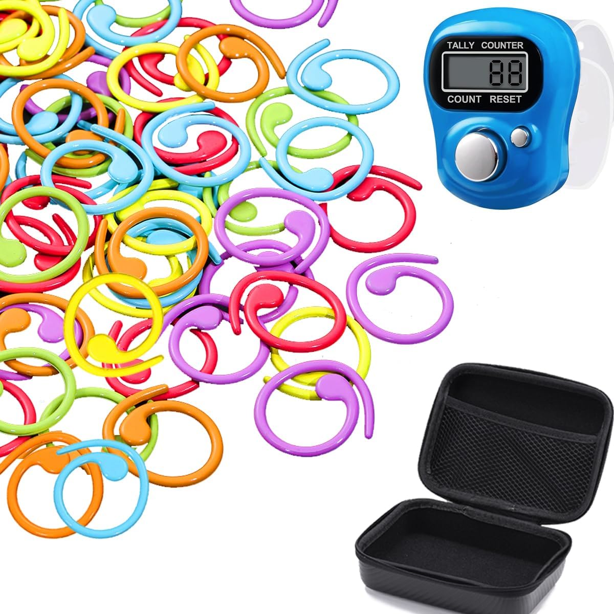 60PCS Metal Stitch Markers,Crochet Knitting Stitch Markers Yarn Row Stitch Counter with Case