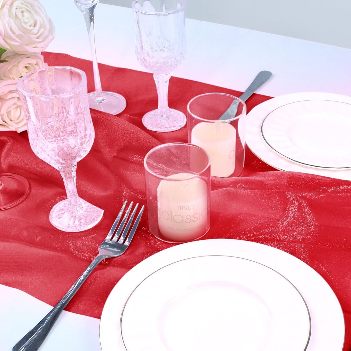 VACVELT Sheer Organza Fabric by The Yard, 60 Inch Wide Red Organza Fabric Bolt Bridal Sheer Tulle Fabric, Silk Organza Fabric Roll for Wedding Party Decorations Backdrop Curtain (10 Yards)