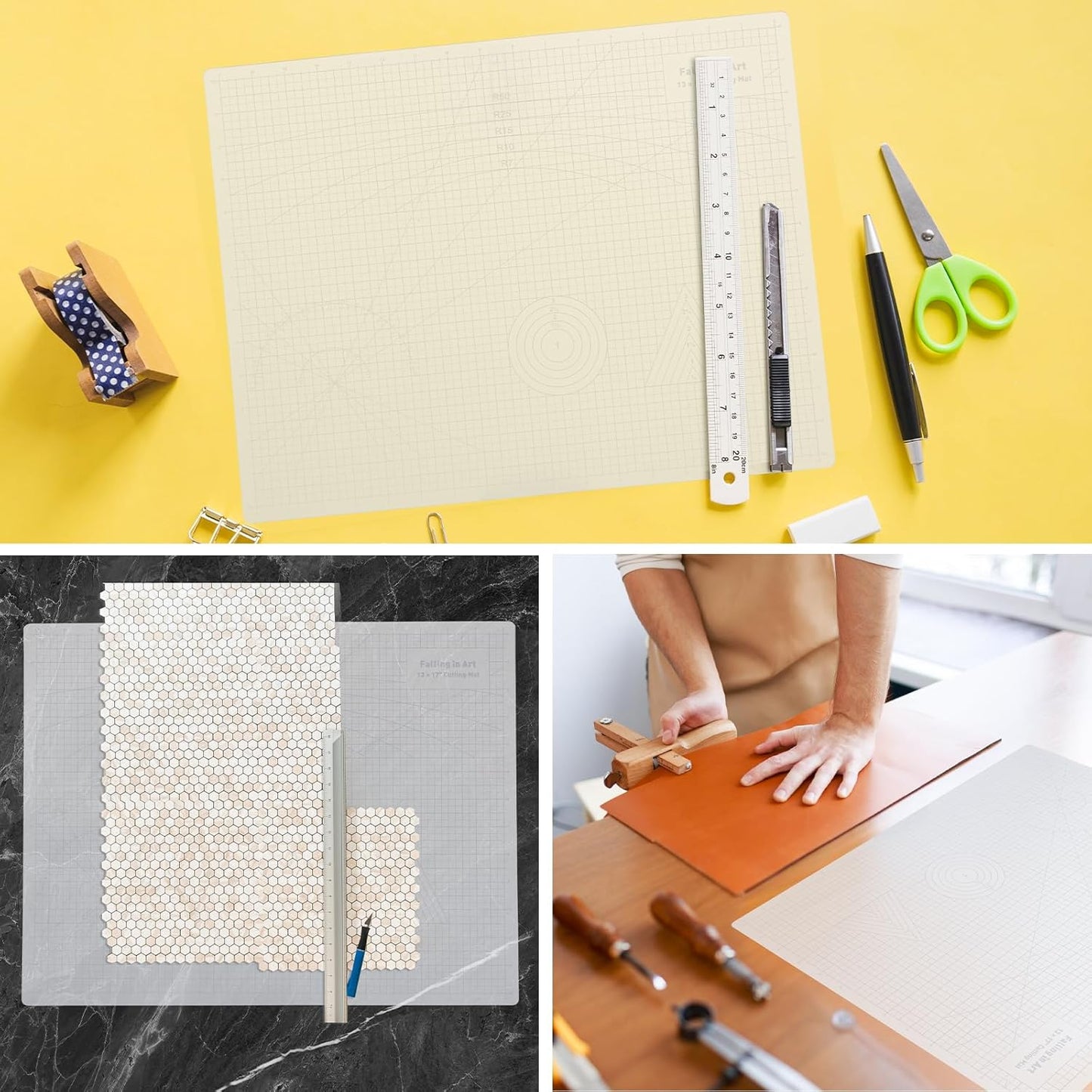 Falling in Art Self Healing Cutting Mat, 18x24" Cutting Mats for Sewing, Double-sided 5-Ply Fabric Cutting Board for Crafting, Quilting and Sewing Projects, White