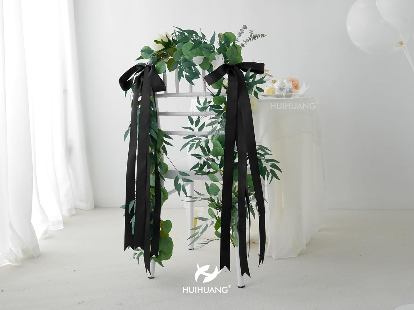 HUIHUANG Black Satin Ribbon 1-1/2 inch x 100 Yards Double-Faced Satin Ribbon for Flower Bouquet, Gift Wrapping, Eternal Roses, DIY Crafts, Bridal Shower Wedding Decor