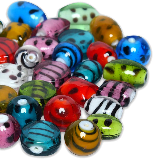 2/3 LB Bag of Assorted Glass Beads for Jewelry Making, Lampwork Murano Bead Mix for Bracelets and Necklaces, Crafting Beads Supplies Kit, Large & Small Beads (Dots + Stripe Mix)