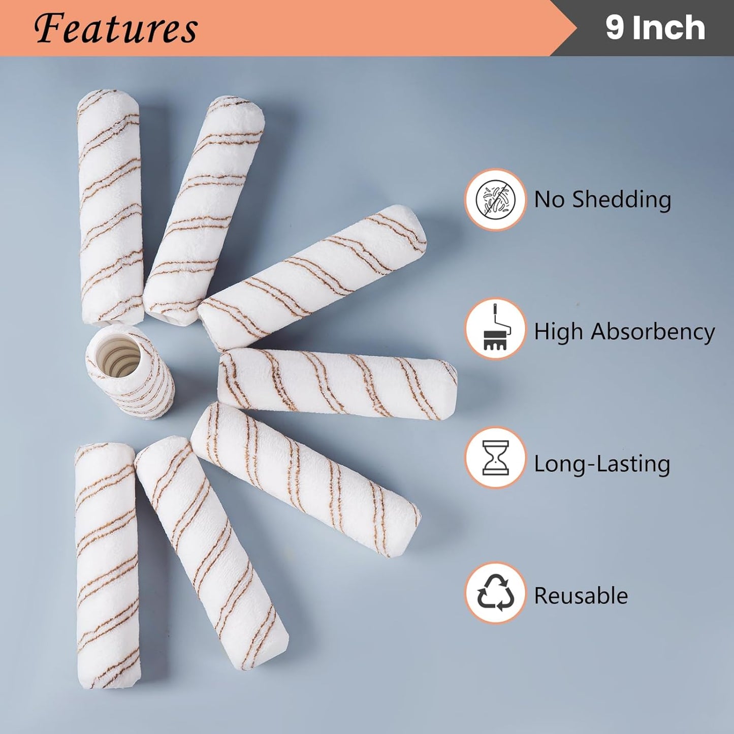 Mister Rui Paint Rollers, 6 Pack, 9 Inch Microfiber Paint Roller Covers, 10 mm Nap, Paint Rollers for Painting Walls, Paint Roller Sleeves, Painting Supplies for House Painting