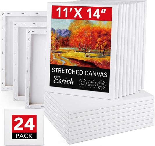 ESRICH 11x14 Canvases for Painting, 24 Pack Blank White Canvases for Painting - Cotton Paint Canvases for Oil, Acrylic & Watercolor Paint.