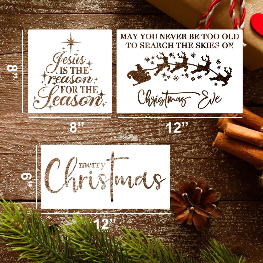 Christmas Stencils for Painting on Wood 12inch Large Christmas Stencil Xmas Holiday Stencils for Door Hanger/Pillow Cover/Wood Sign/Glass Block Decor