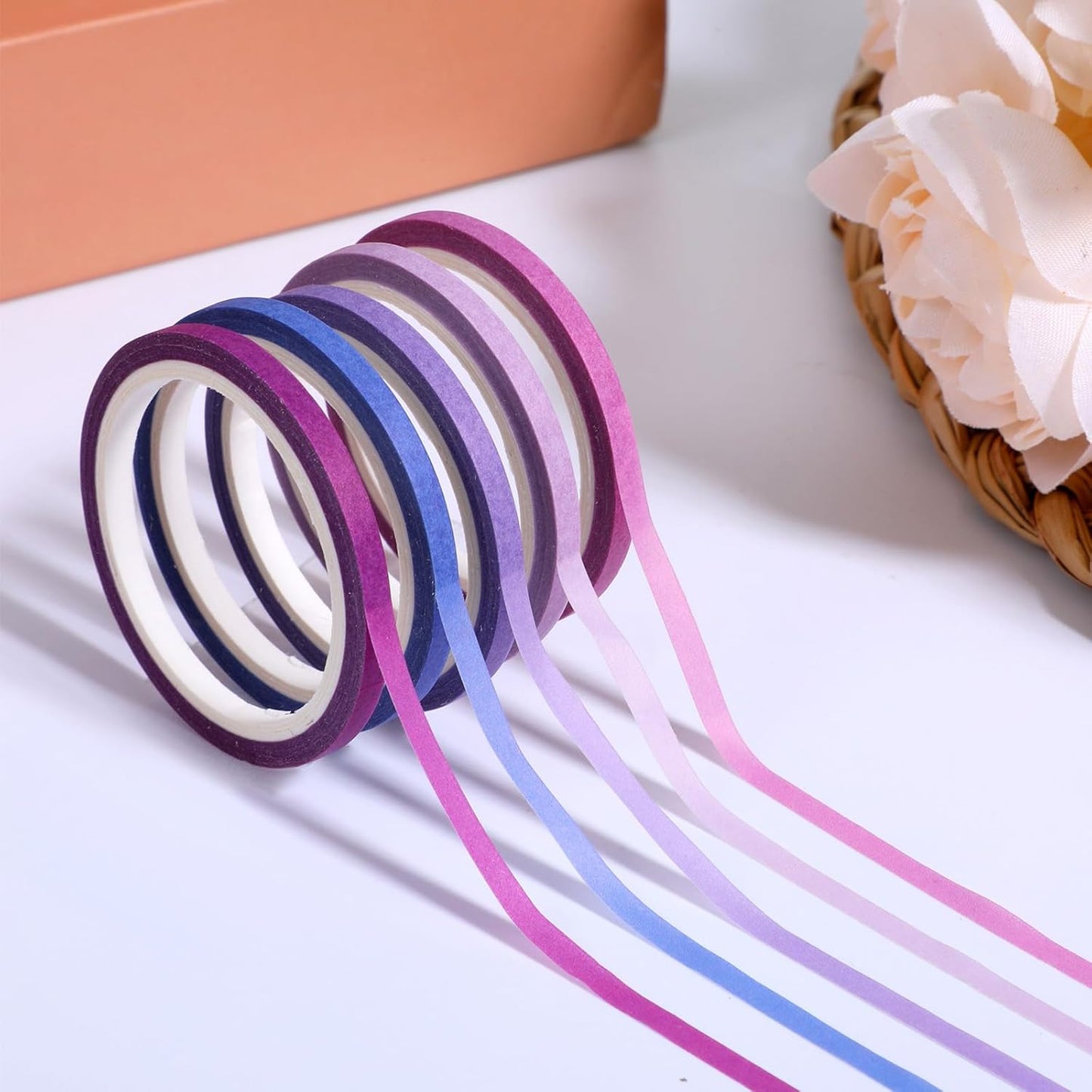 20 Rolls Rainbow Washi Tape Slim, 3mm Colorful Rainbow Pastel Washi Tape Set Skinny Thin Decorative Colored Washis Craft Tapes, Rainbows Colors Thin Decorative Tapes for Journal DIY Planner Craft