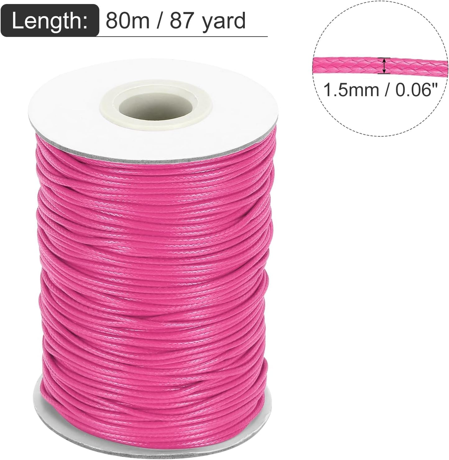 MECCANIXITY Waxed Cord 1.5mm Waxed Thread 87 Yard Wax String Leather Cord for Bracelet Making, Necklaces, Beading, Jewelry Making and DIY Crafts(Dark Pink)