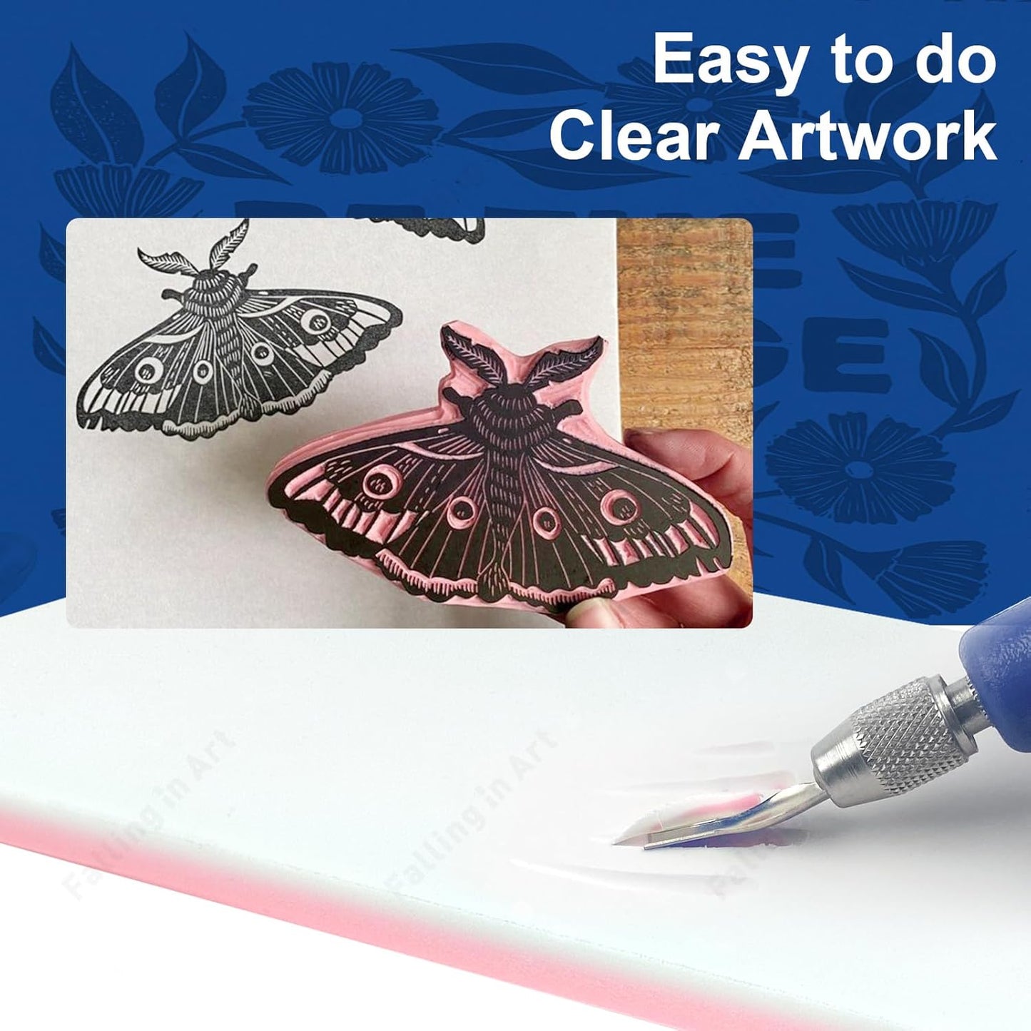 Falling in Art 5 Pack Rubber Carving Block, 4" x 6" Easy Cut Lino Blocks, Soft Linoleum Block for Printmaking, Stamps, Crafts