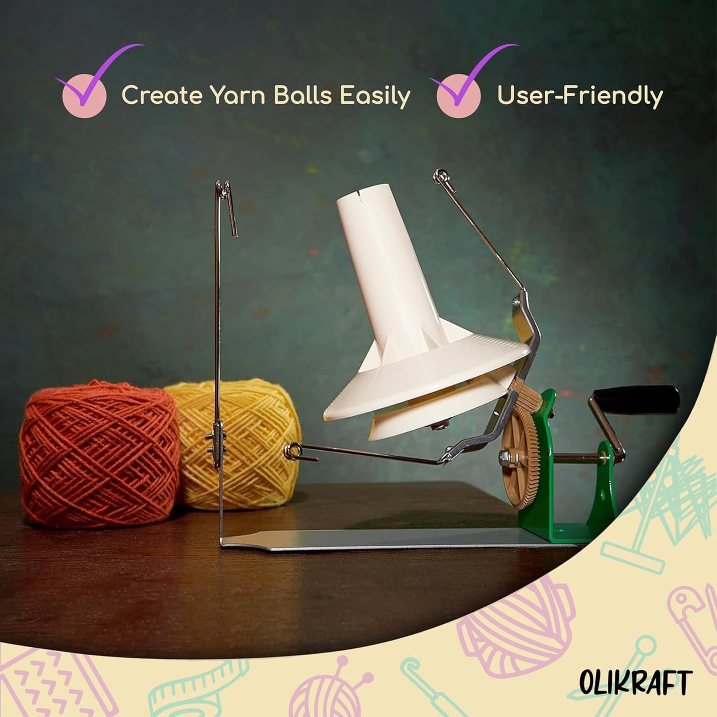 Olikraft Large Yarn Winder Large Capacity 10-16 oz - Hand Operated Metal Jumbo Yarn Winder - Durable Crochet Tools & Accessories