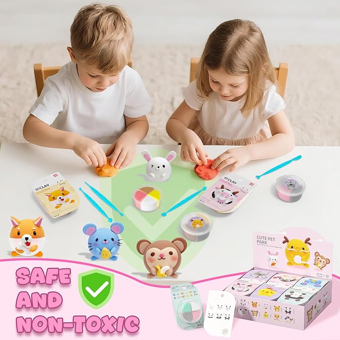 Air Dry Clay for Kids - Modeling Clay Kits, Ultra Light & Soft, Safe & Non-Toxic, 12 Boxes DIY Model Magic Clay with Sculpting Tools & Tutorials, Individual Packs, Creative Art Crafts Toys Gifts