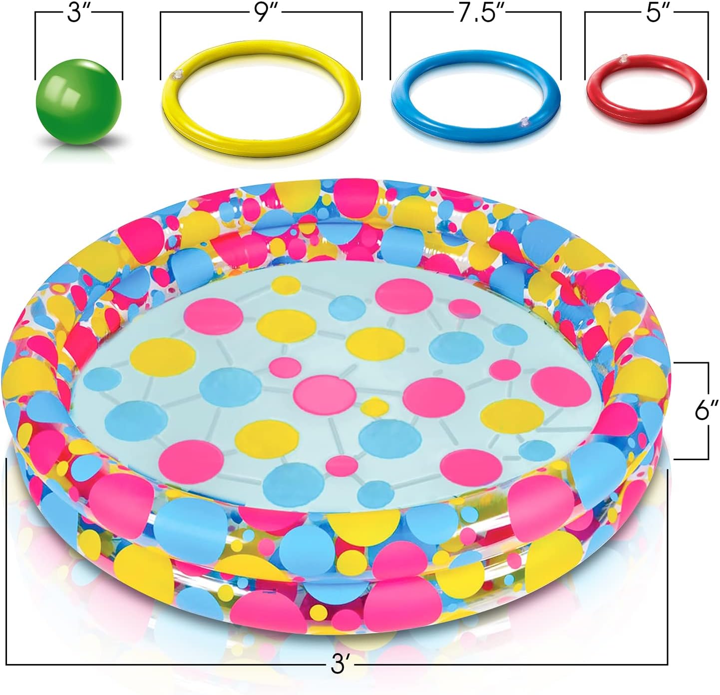 Gamie Floating Ring Toss Game for Kids, Outdoor Carnival Game Set with Inflatable Pool, Floating Rings, and Colored Plastic Balls, Outdoor Games for Family and Backyard Parties