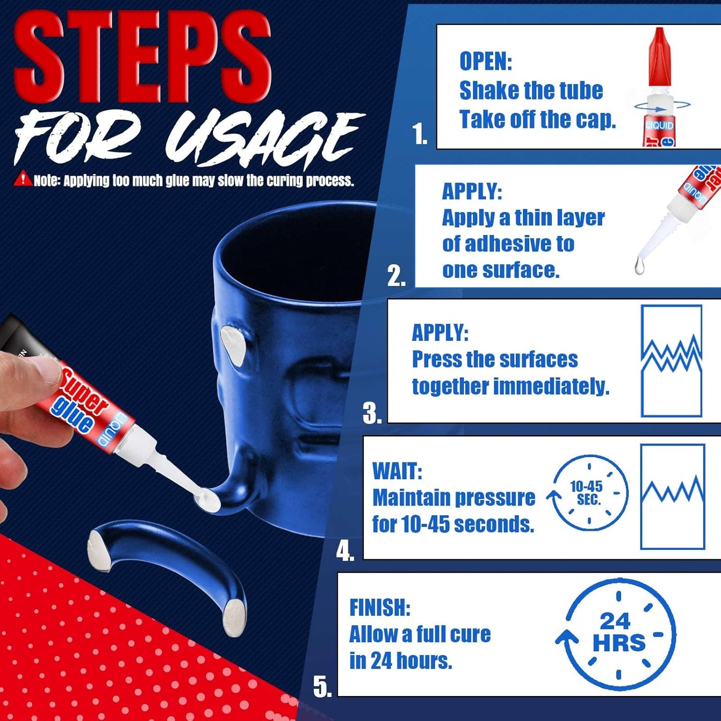 3 Gram (Pack of 48) Single Use Super Glue Liquid, Super Fast, Thin & Strong Adhesive Superglue, Cyanoacrylate Glue for Hard Plastics, DIY Craft, Ceramics, Leather, Metal Etc