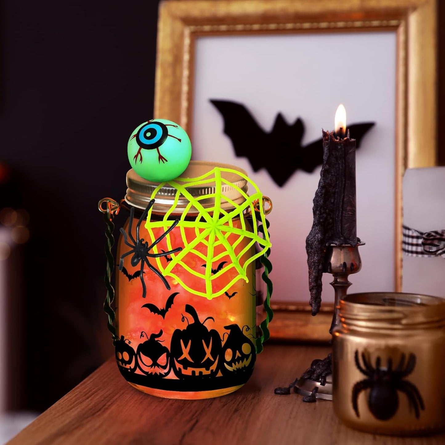Halloween Crafts Activities for Kids Ages 4-12,6 Pack Glass Mason Jar for School Art Activities,Halloween's Craft Supplies,DIY Lantern Jar for Gifts Halloween Party Favors,Classroom Prizes