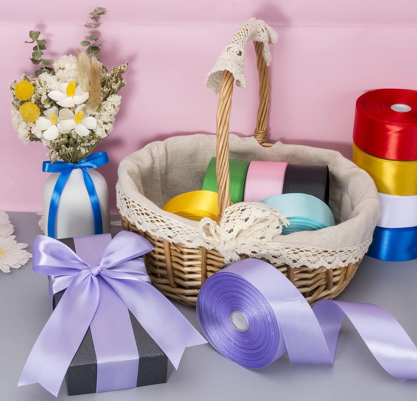 1 1/2 Inch Violet Solid Satin Ribbon, 50 Yards Craft Fabric Ribbon for Gift Wrapping Floral Bouquets Wedding Party Decoration