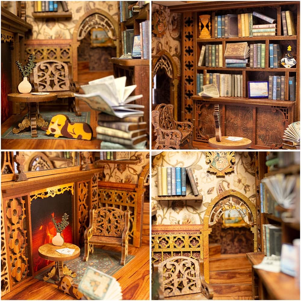 CUTEBEE Book Nook Kit - DIY Miniature House Dollhouse Kit for Adults and Teens, Booknook Tiny House Bookshelf Decor 3D Wooden Puzzle, Gifts for Family, Friends Eternal Bookstore