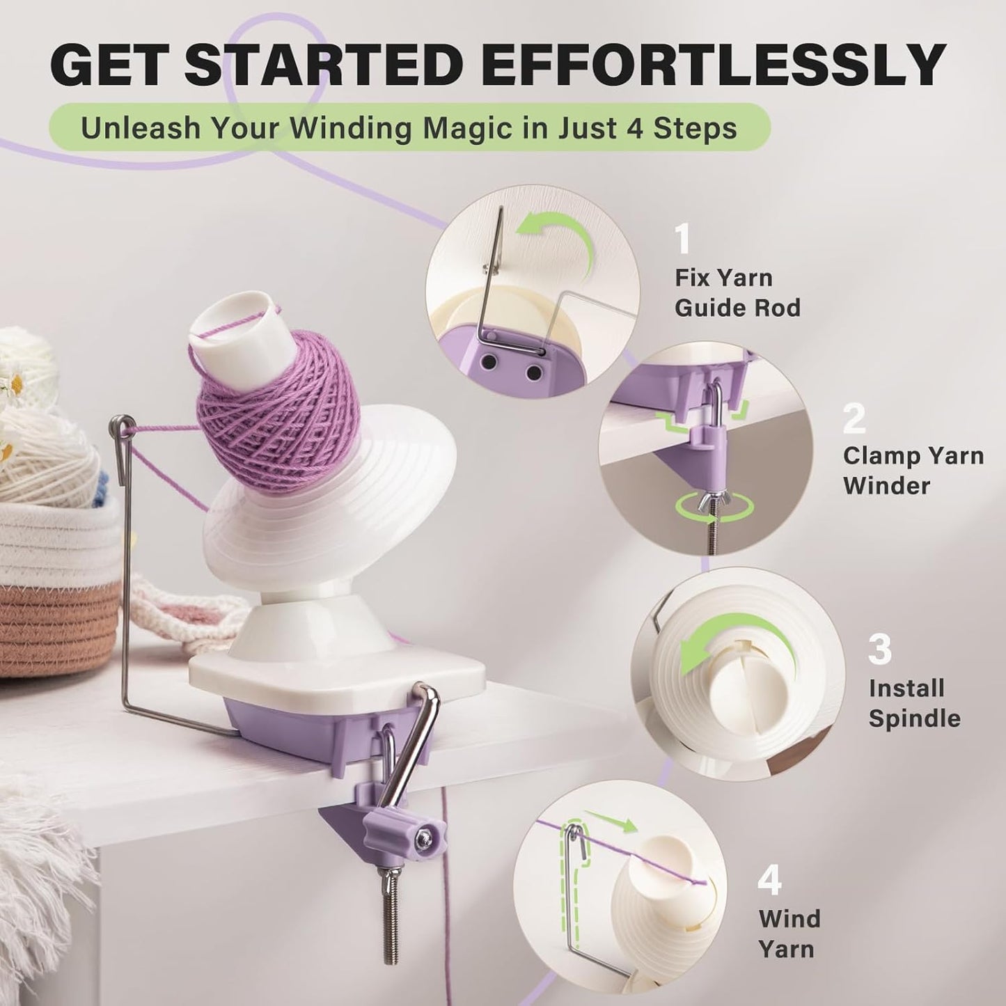 INMAKER Yarn Winder, Ball Winder for Crocheting & Knitting, Quick Install Portable Yarn Spinner, Essential Tool for Crafting Enthusiasts