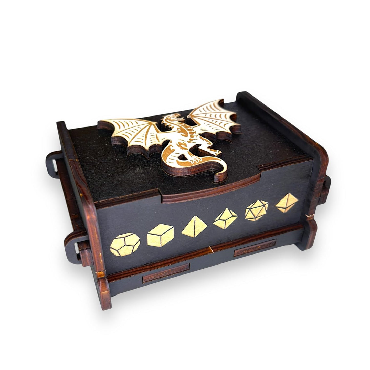 Dice Box - BLACK - 6x4x3 Also holds jewelry and great for desks and desk top items (The White Dragon)