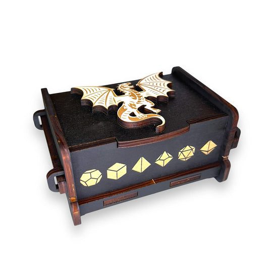 Dice Box - BLACK - 6x4x3 Also holds jewelry and great for desks and desk top items (The White Dragon)