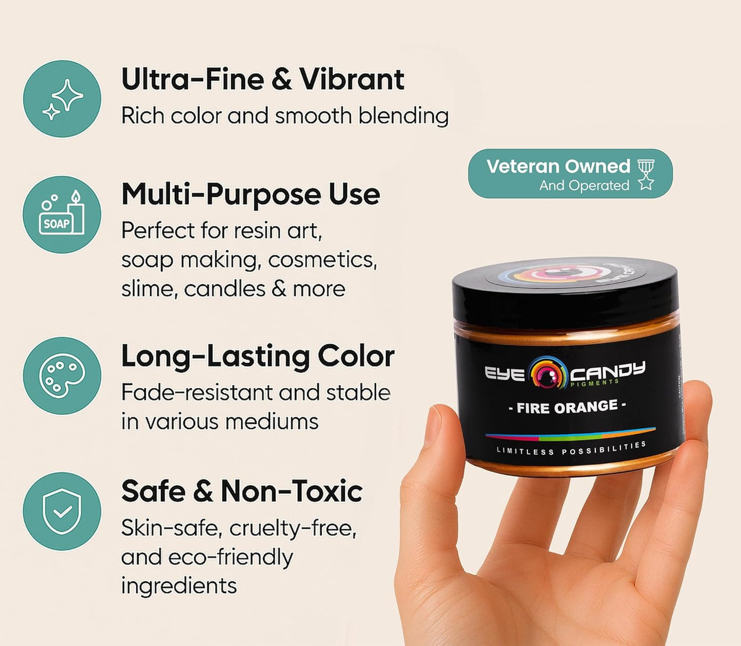 Eye Candy Pigments Premium Orange Mica Powder - Fire Orange (50gr) - for Epoxy, Resin, Soap, Paint, Woodworking, Acrylic Pouring, Bath Bombs, Fishing Lures - DIY Arts and Crafts Additive