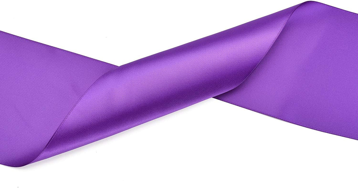 YAMA Double Face Satin Ribbon Roll - 4 inch Wide Solid Color Craft Ribbon, Great for Chair Sash,Making Bow, Sewing and Wedding Bouquet- 5 Yard/Spool, Purple