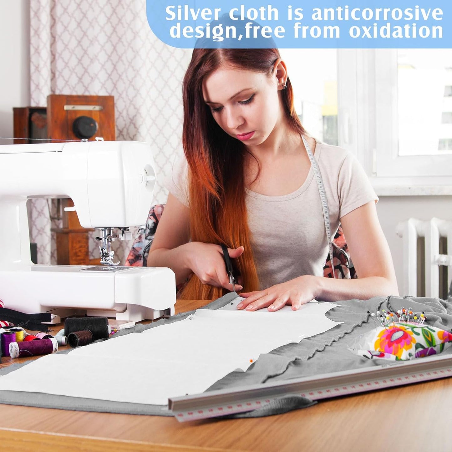 Jecery 1.1 Yard Anti Tarnish Silver Cloth by the Yard, Luxury Jewelry Silver Polishing Storage Protect Cloths for Silverware Flatware Silversmith Polishing(Gray)