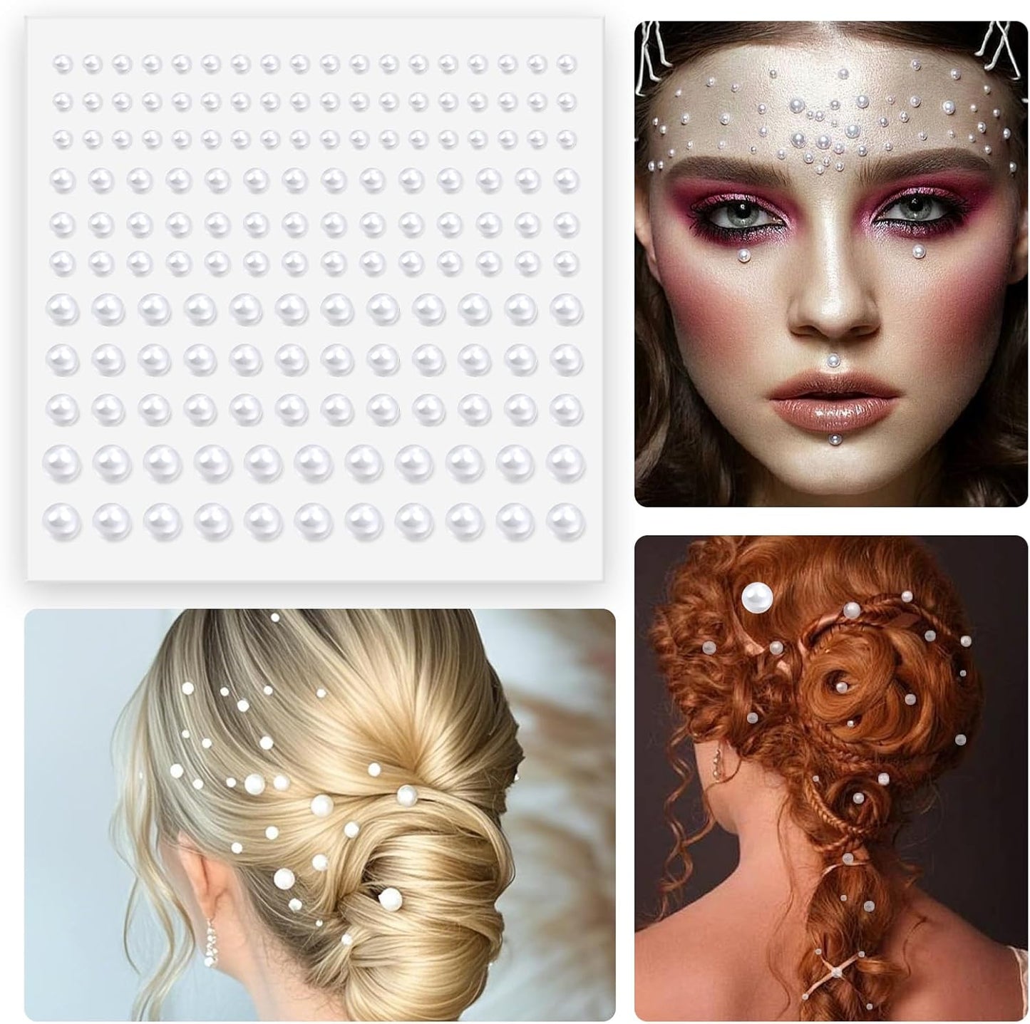 Pearl Stickers Self Adhesive Hair Pearls Gem White Jewel Sticker for Making Hair Decor Face,Body, Nail, Phone Art Craft Scrapbooking Embellishments Assorted Size 3mm/4mm/5mm/6mm (330)