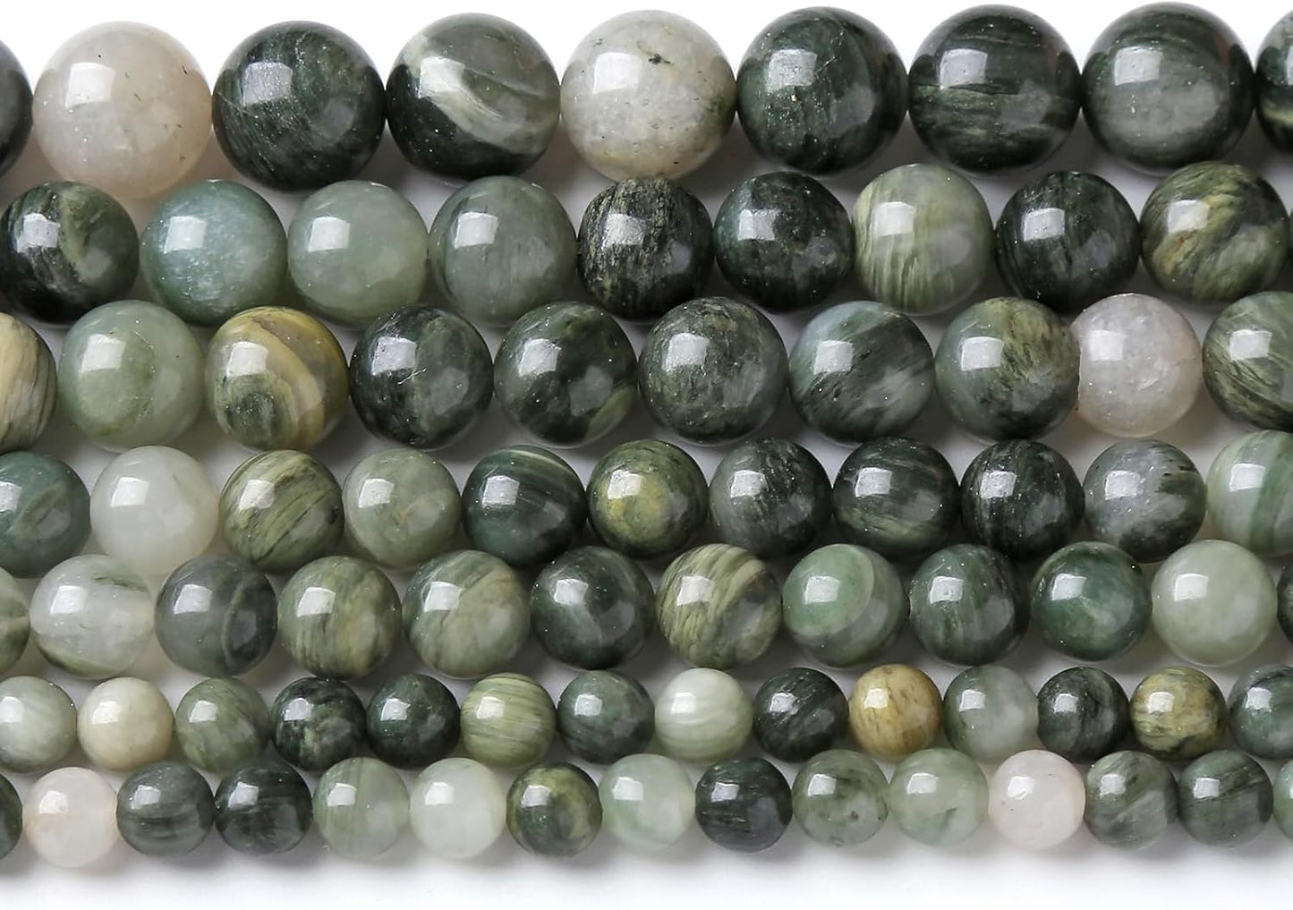 60pcs 6mm Natural Green Hair Quartz Stone Beads for Jewelry Making DIY Bracelet Necklace Accessories 15" Energy Healing Power Round Stone Beads (6mm, Green Hair Quartz)