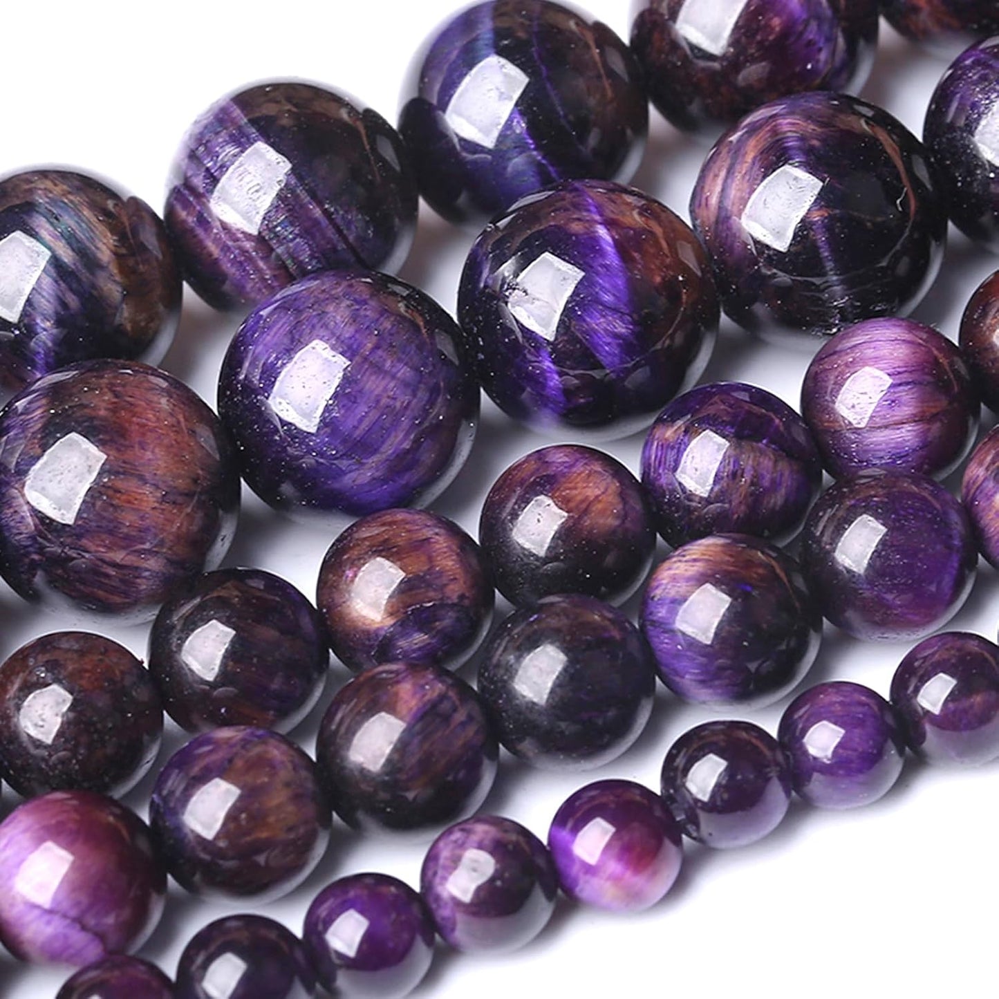 8MM Purple Tiger Eye Stone Beads Natural Gemstone Round Loose Beads for Jewelry and Bracelets Making 90pcs 2 Strands 32"
