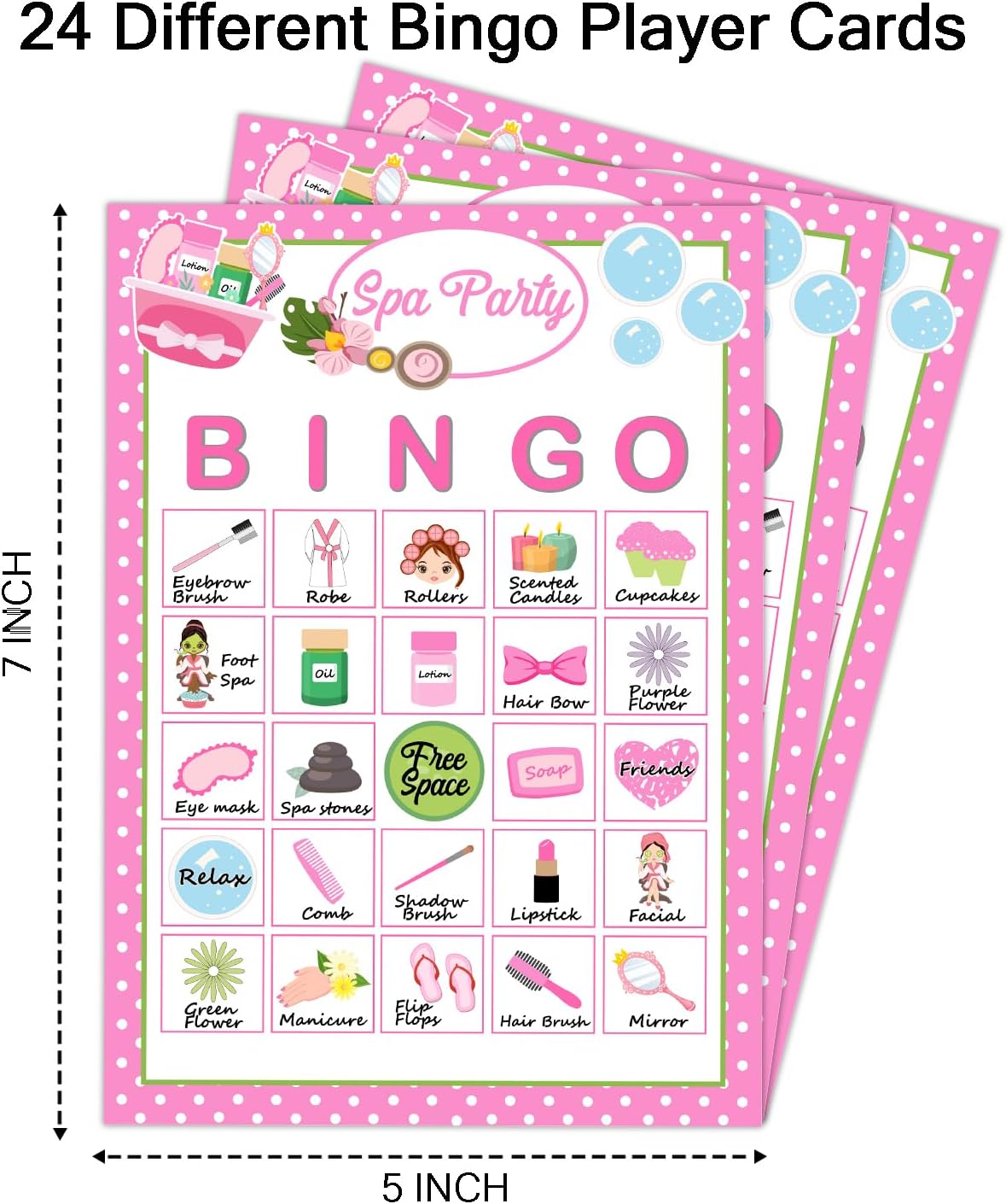 Spa Party Bingo Game Cards(24 Players), Beauty Themed Bingo Card for Family Friend Adult, Large Group Holiday Sleepover Party Activity Favor Decoration Supplies -005