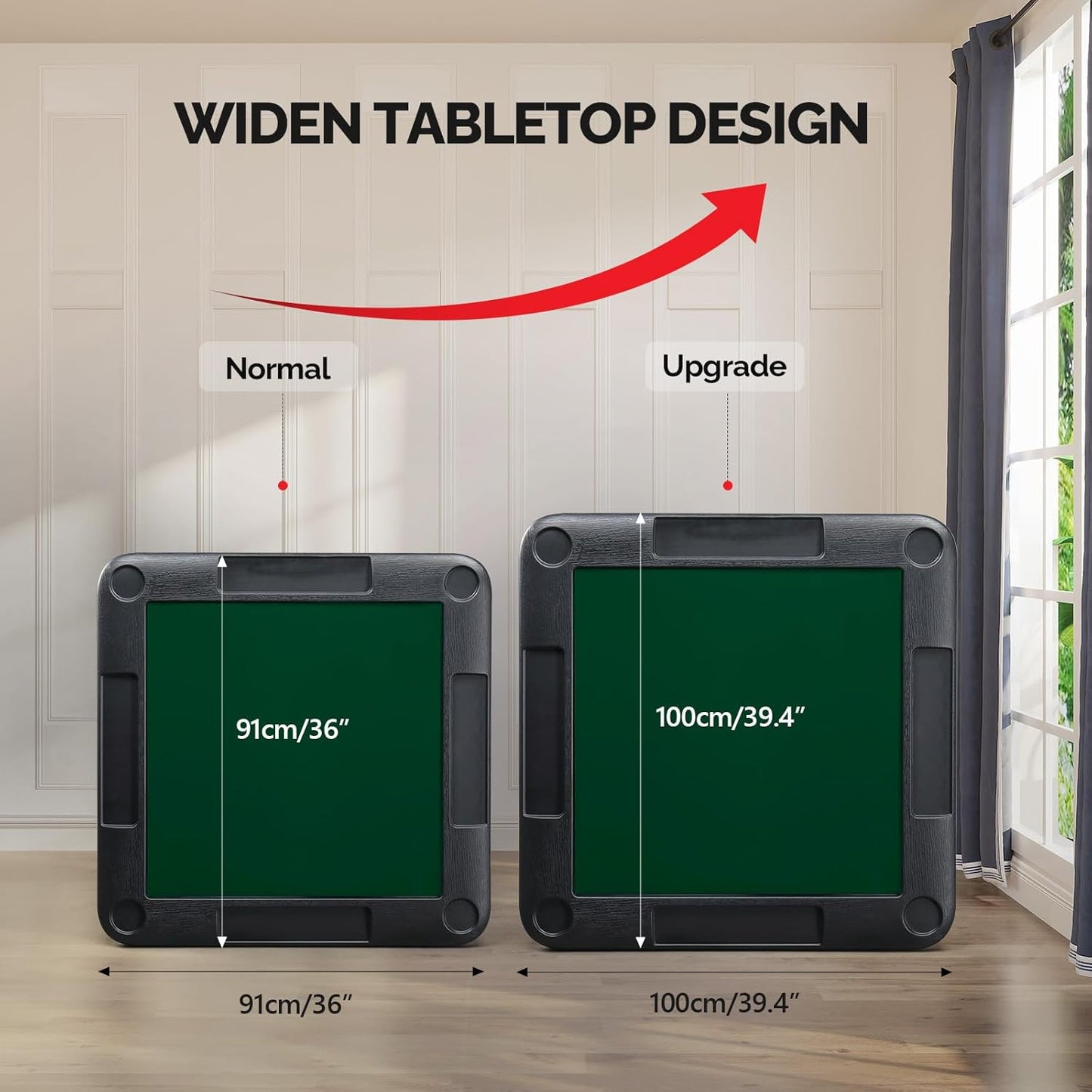 PEXMOR 39.5" Foldable Mahjong Table, Square 4 Player Card Game Table w/Cup Holders & Chip Grooves, Portable Folding Poker Domino Board Game Table for Blackjack, Texas Hold'em, Jigsaw Puzzles Game