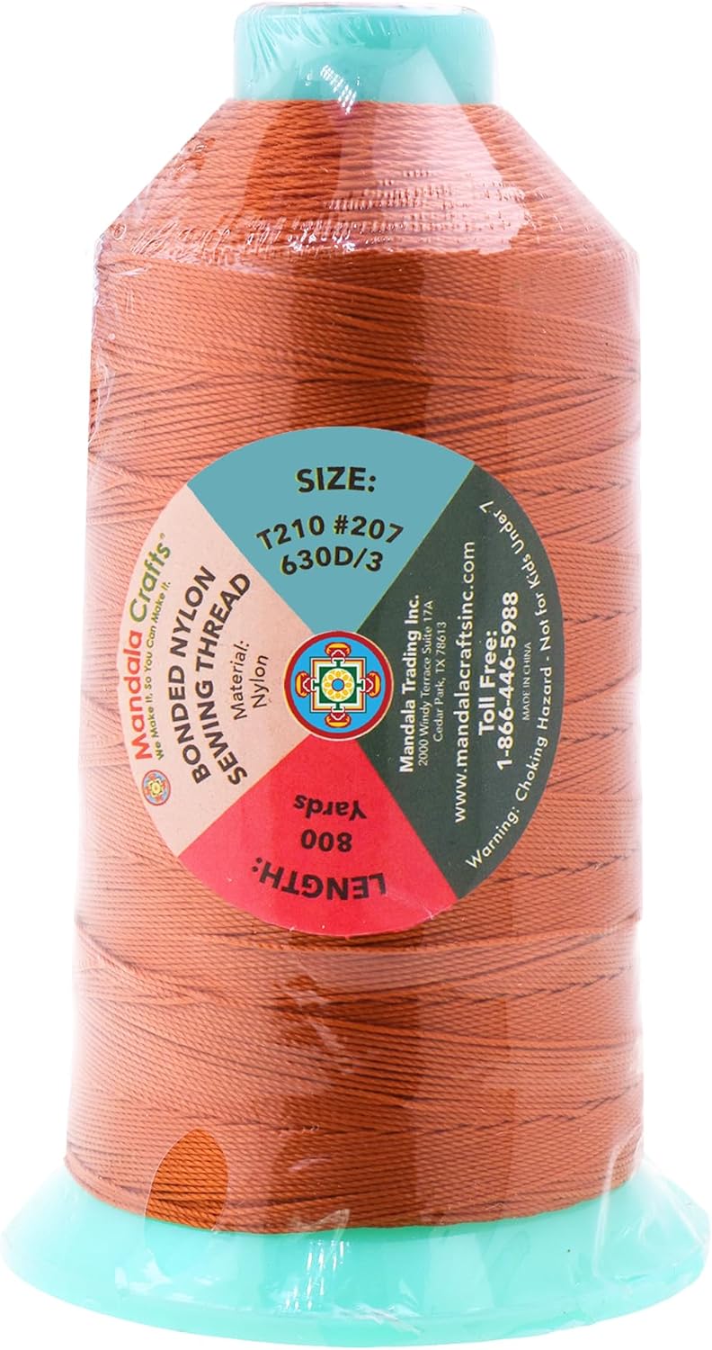 Mandala Crafts Bonded Nylon Thread Burnt Orange Heavy Duty Sewing Threads - 800 YDs Size 207 630D T210 Tex 210 Thread for Leather Jeans Weaving Outdoor Marine Upholstery Threads