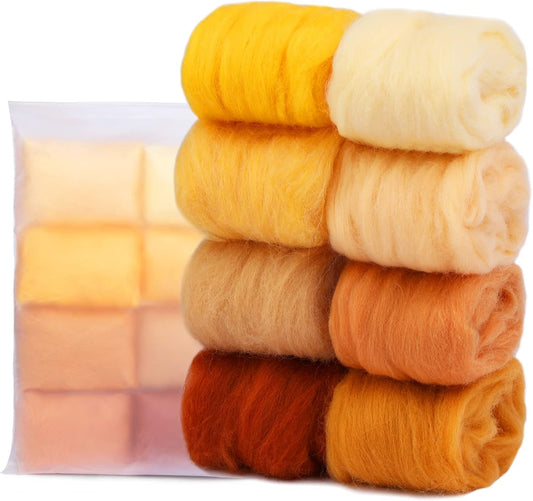 Wonvoc 2.82 oz Needle Felting Wool, 80 g Nature Wool Roving Yarn, Needle Felting Wool Bulk, Hand Spinning Wool Roving Wool Yarn for DIY Craft Materials and Felting Wool Craftsmen, 10g/Color (Autumn)