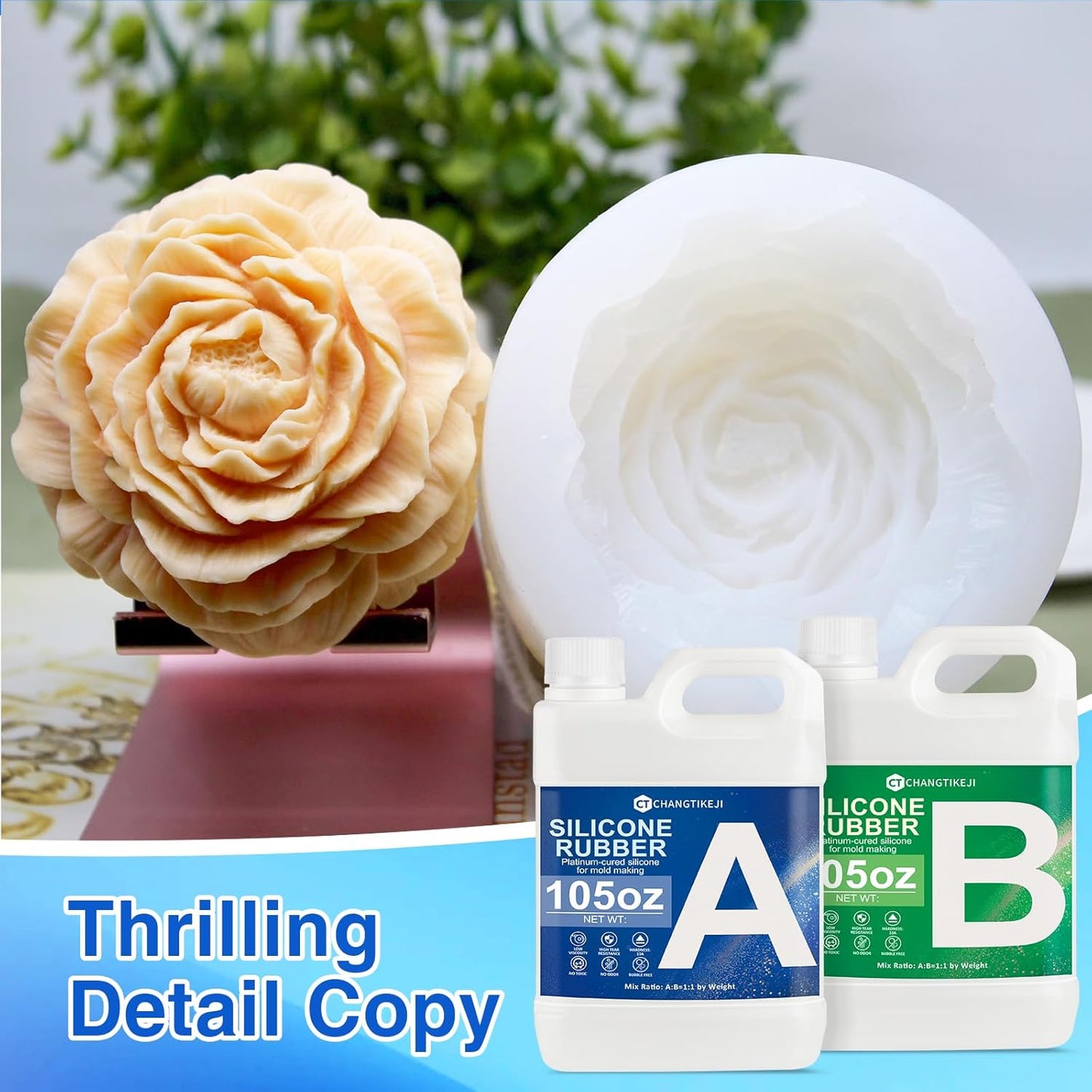 CHANGTIKEJI Silicone Mold Making Kit,210 OZ Super Elastic Liquid Silicone for Mold Maker, Fast Cure Translucent Silicone Rubber for Casting Resins Mold,Silicone Mold,Candle Mold,Soap Mold,Food Mold