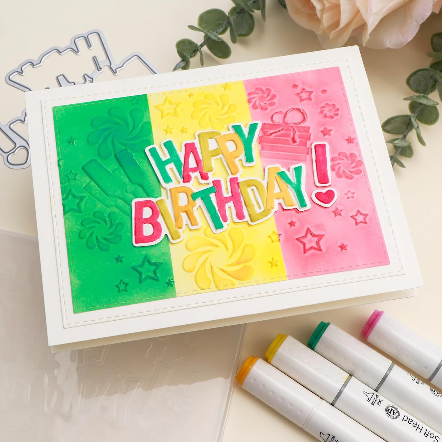 BAOFALI 3D Embossing Folder for Card Making,Happy Birthday Plastic Texture Fades Embossing Folder Template for Scrapbooking Cardstock Album DIY Decoration Paper Crafting 6.3x4.5inch